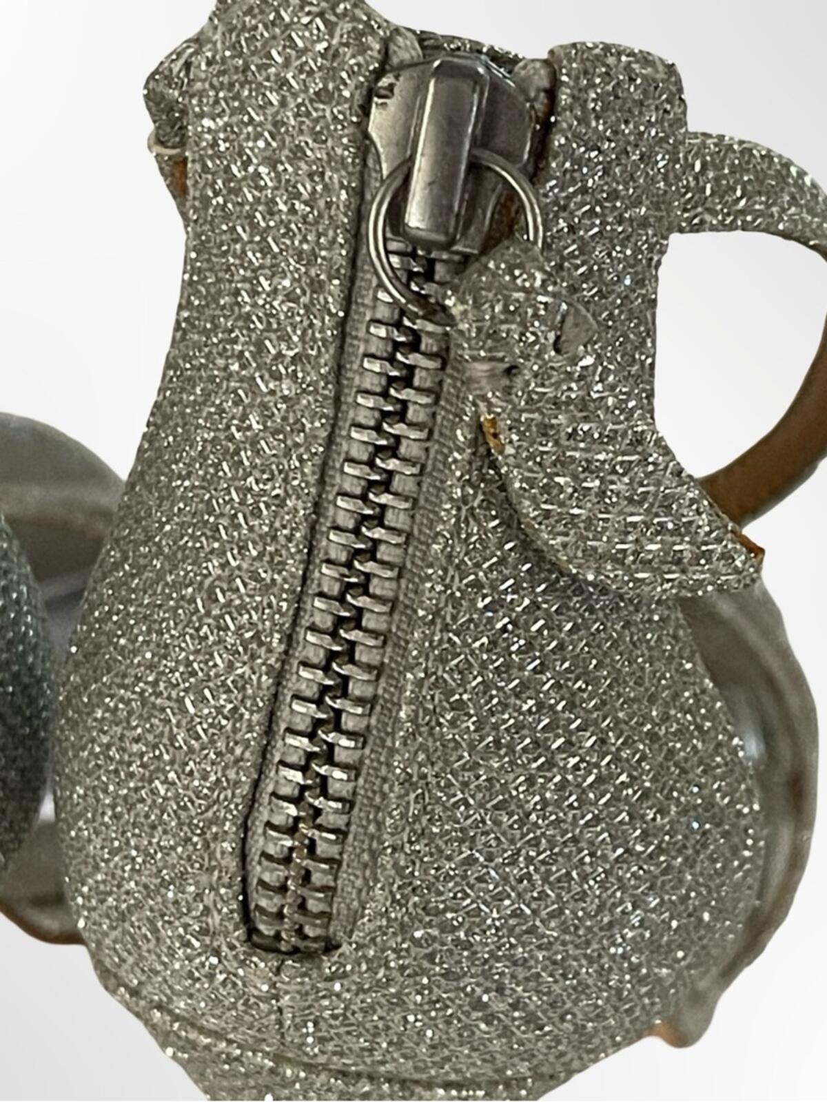 Badgley Mischka Silver Glitter Strappy Heels in size 5