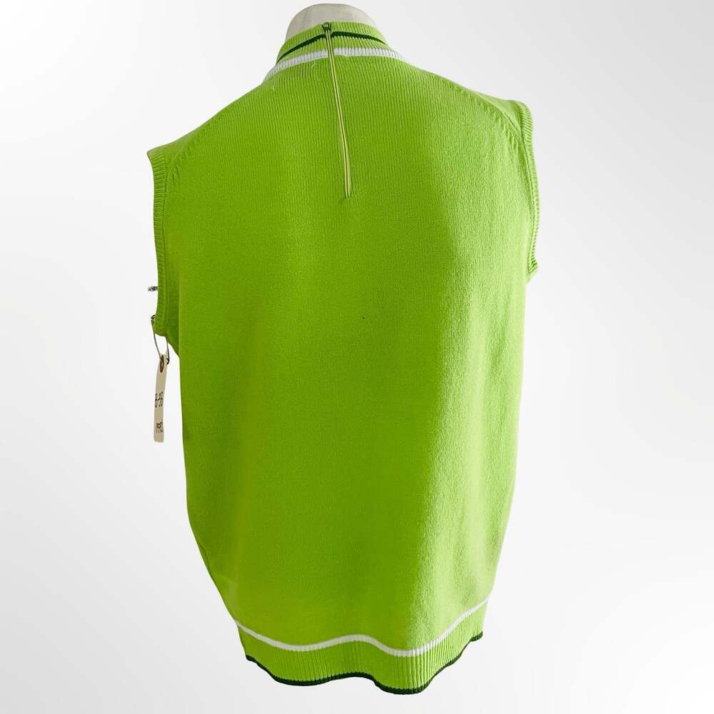 Vintage 1970s Hand Loomed Fully Fashioned Lime Green Mock Neck  Sweater