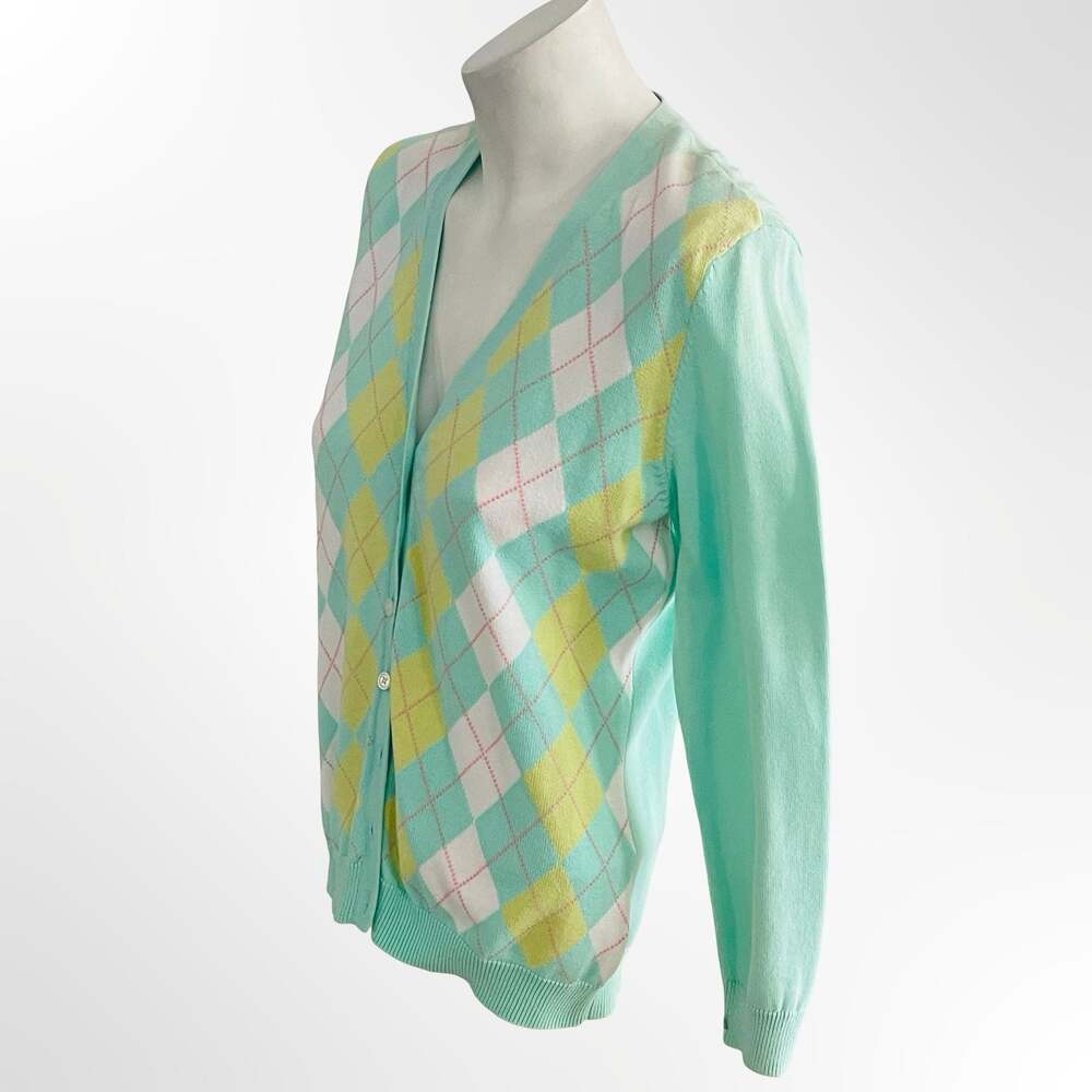MICHAEL Michael Kors Mint Green Argyle V-Neck Cotton Cardigan Sweater