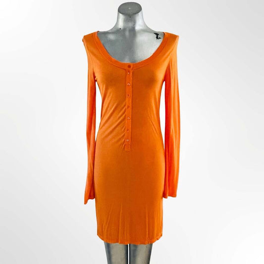 BCBGMAXAZRIA KNY6B574-8J2 Knit Dress Jersey Orange Persimmon Long Sleeve Size S