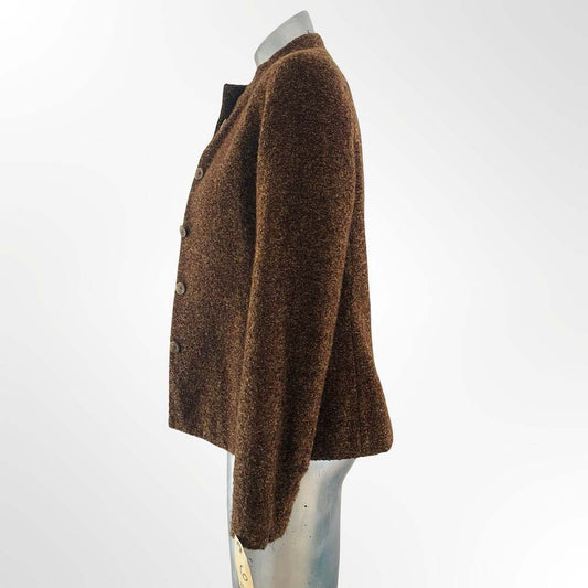 Jones New York Women's Brown Wool-Blend Bouclé Button-Front Jacket Size 6