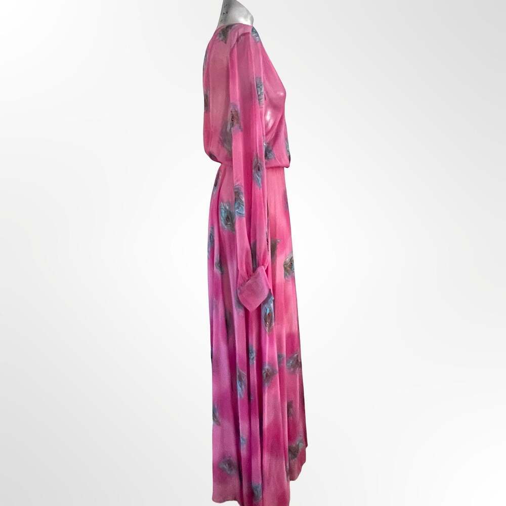 Sexy Diva Peacock Feather Print Long Sleeve V-Neck Maxi Dress