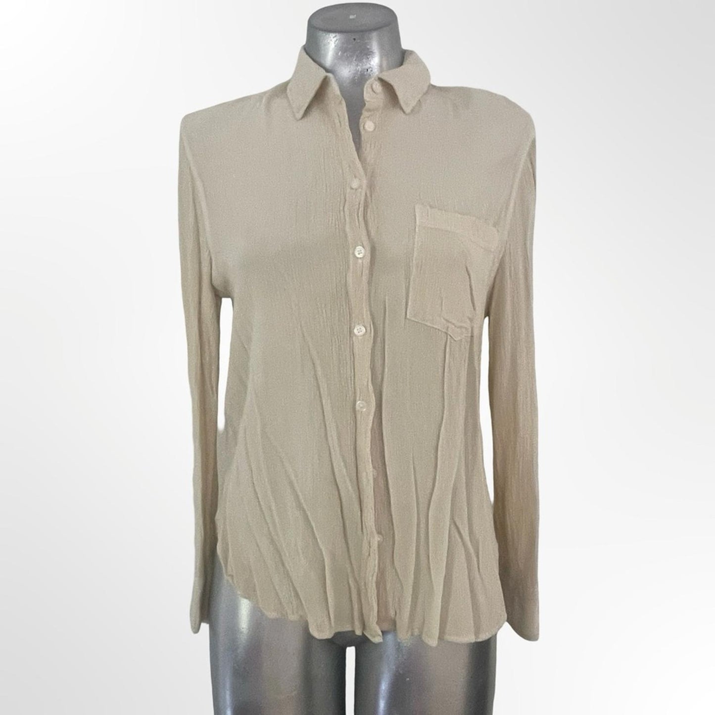 H&M Cream Button-Down Long Sleeve Shirt