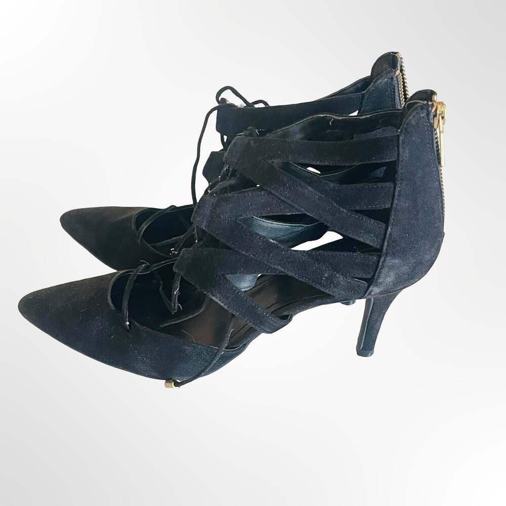 14th & Union Black Suede Lace-Up Stiletto Heels