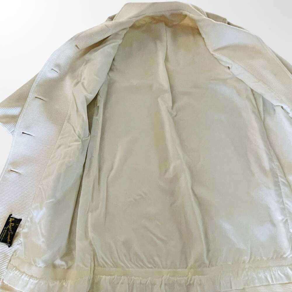 Vintage Textured Cream Single Breasted Overcoat with Notch Lapel and Pockets