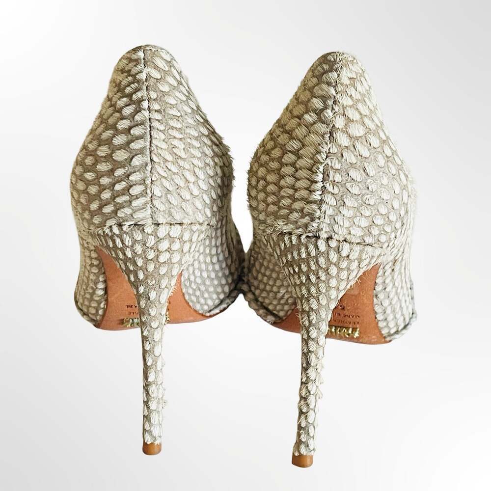 Schutz Pointed Toe Stiletto Pumps with Clear PVC Side Panels in Textured Fabric