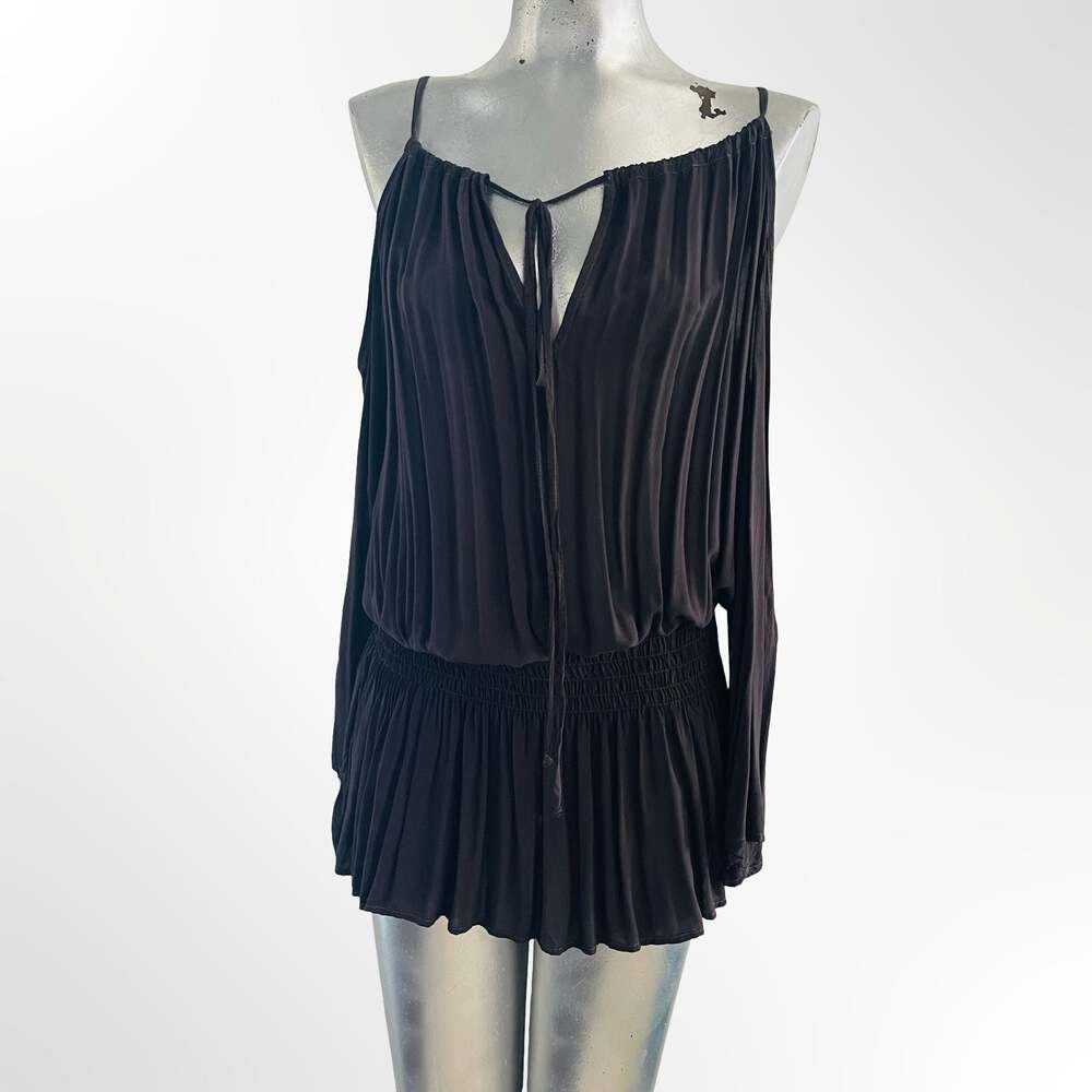 Blue Life Rayon Cold Shoulder Smocked Waist Mini Dress Size S