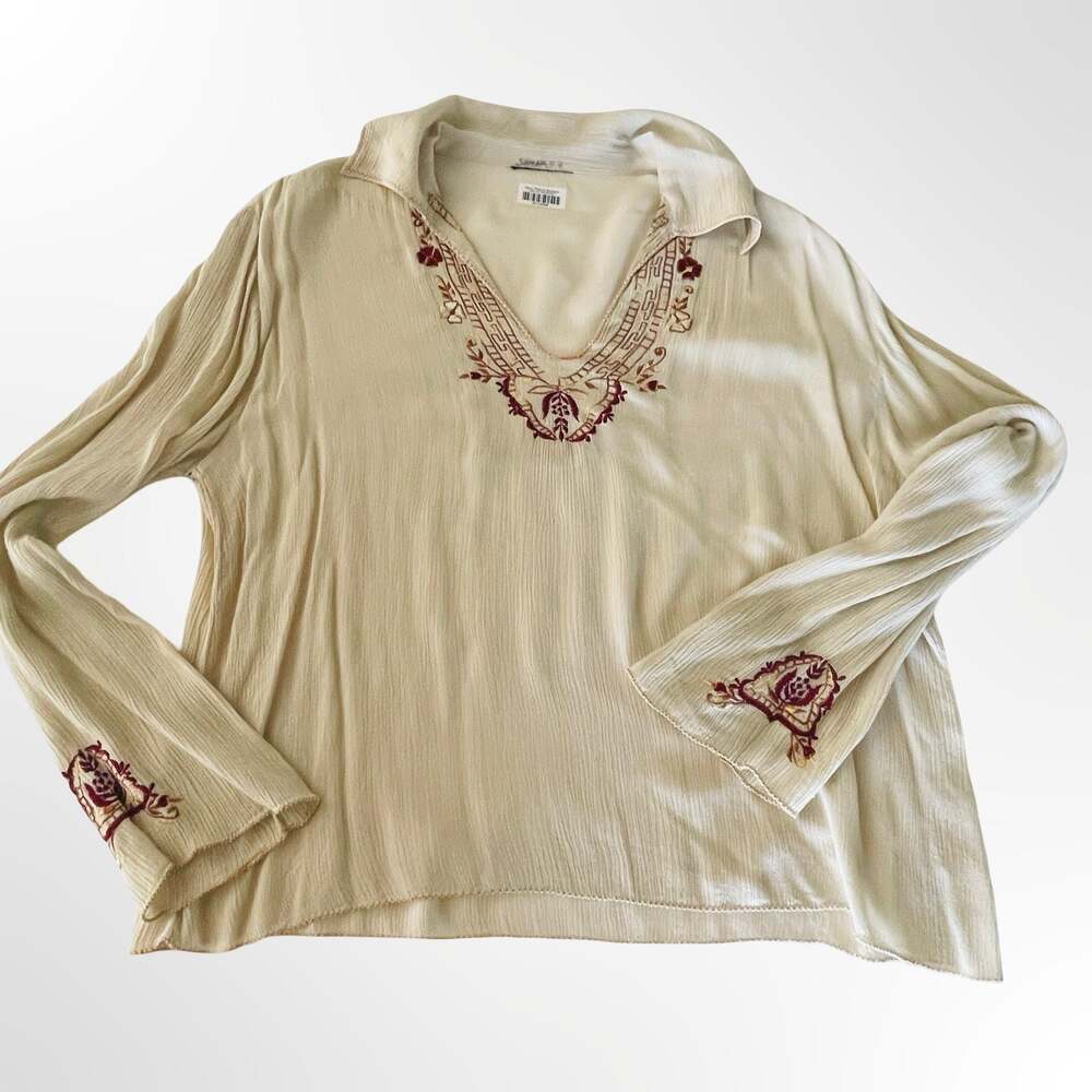 Vintage Peasant Top Blouse Embroidered Floral 70s Hippie Bohemian
