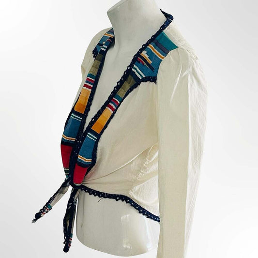 Pant Plant California Vintage Cotton Multi Color Striped Tie Front Bolero Top