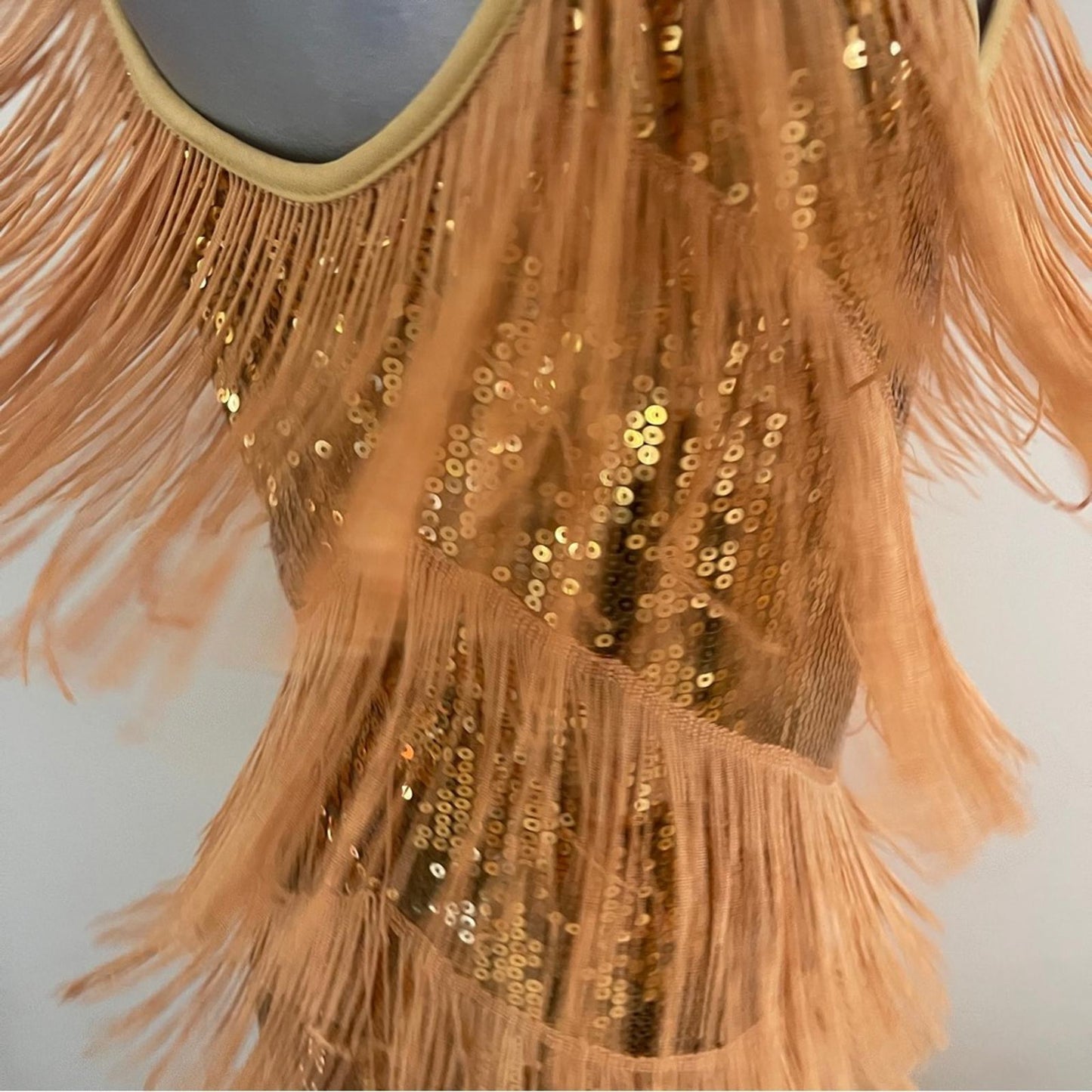 Anna Kaci Elegant Gold Fringe Dress size L