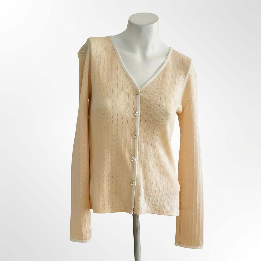 Womens Peach Ribbed Knit V-Neck Button Down Cardigan Sweater