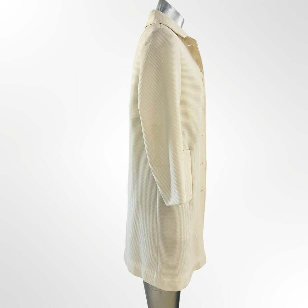 Vintage Textured Cream Single Breasted Overcoat with Notch Lapel and Pockets