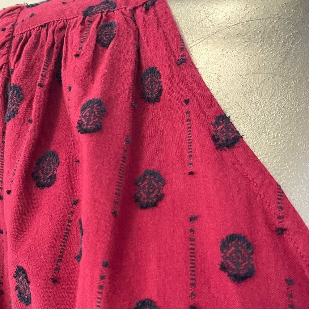 Treasure & Bond Burgundy V-Neck Polka Dot Peplum Blouse