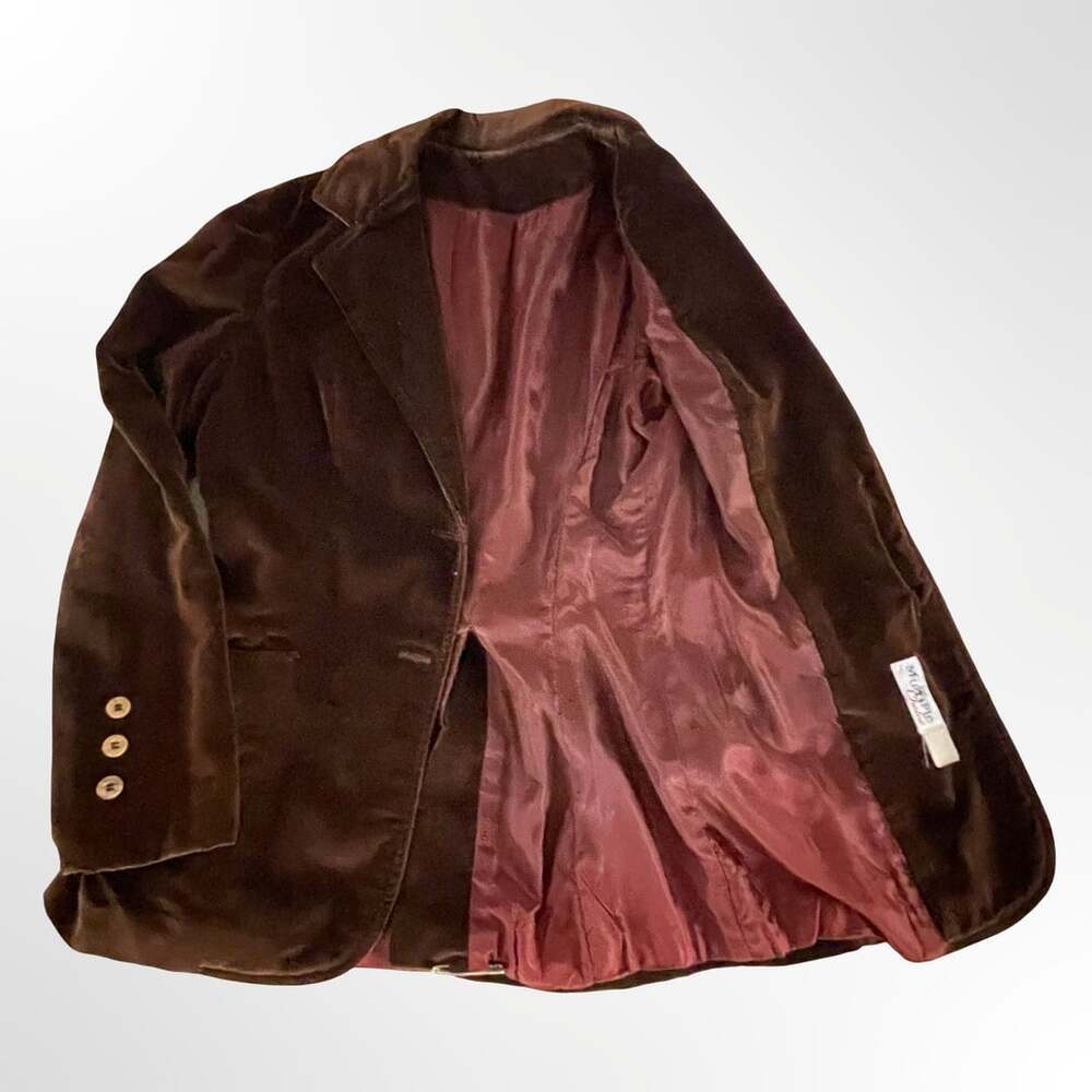 Multiple Choice Vintage Brown Velvet Blazer Jacket with Peak Lapels