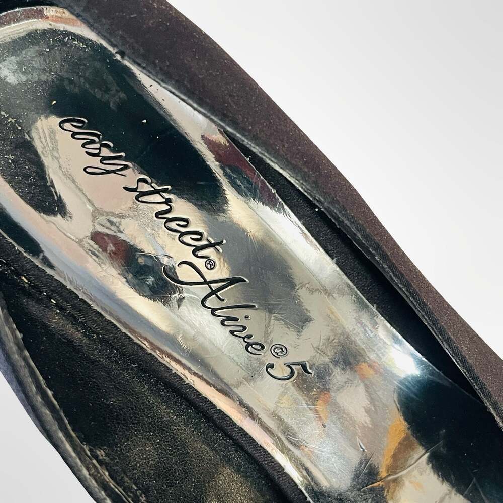 Easy Street Alive 5 Women's Black Satin Peep Toe Kitten Heels with Crystal Ornam