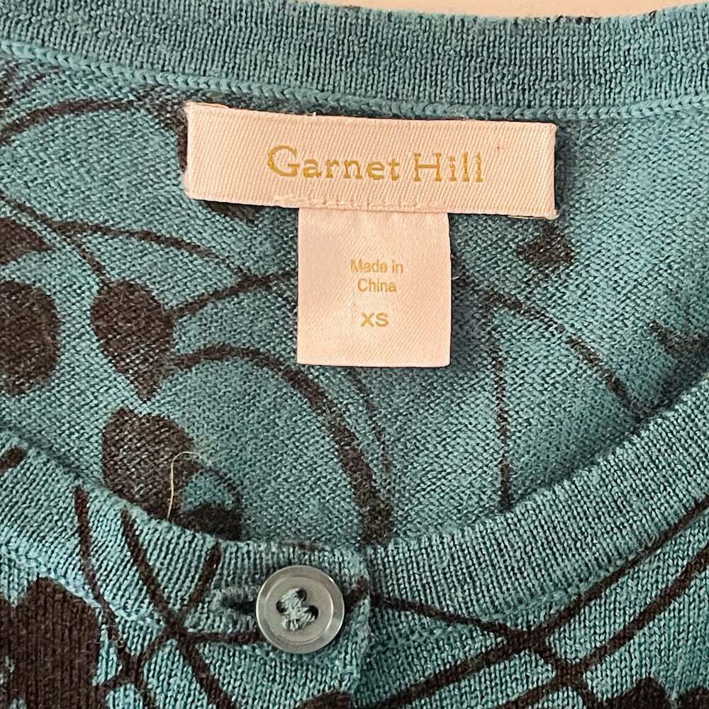 Garnet Hill Teal Blue Floral Botanical Print Button-Front Cardigan Sweater XS