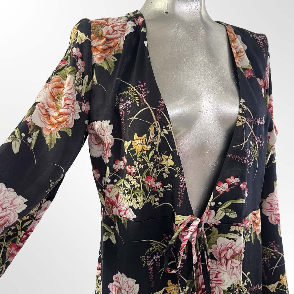 ASOS Black Floral Long Sleeve Tie-Front kimono
