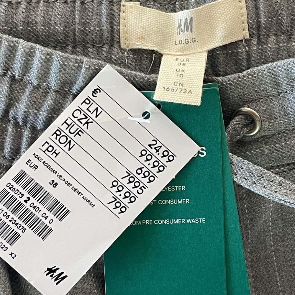 H&M L.O.G.G. Gray Pinstripe Elastic Waist Drawstring Casual Trousers