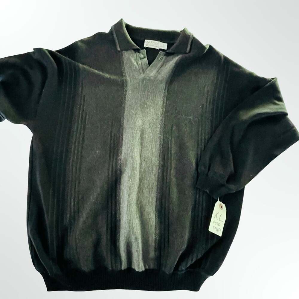 St. Croix Knits Vintage 100% Merino Wool Polo Sweater Black XL
