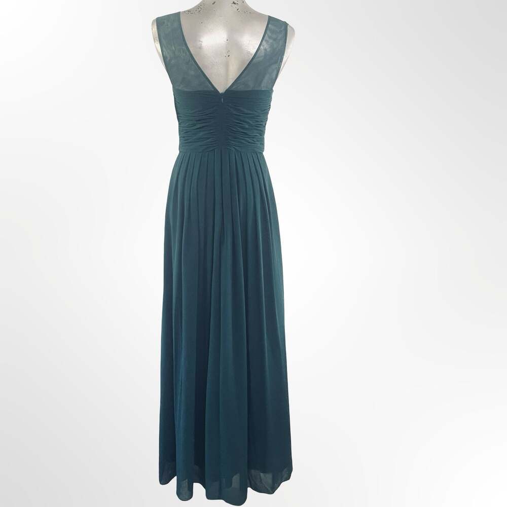 Decode 1.8 Teal Ruched Chiffon Evening Gown with Embellished Illusion Neckline