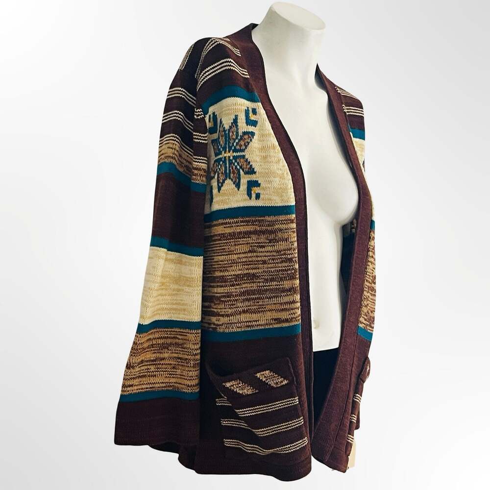 Monarch Knits Vintage Aztec Pattern Open Front Cardigan Sweater