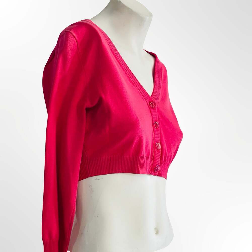 Vintage I.e. Hot Pink Cropped V-Neck Button-Up Cardigan Sweater