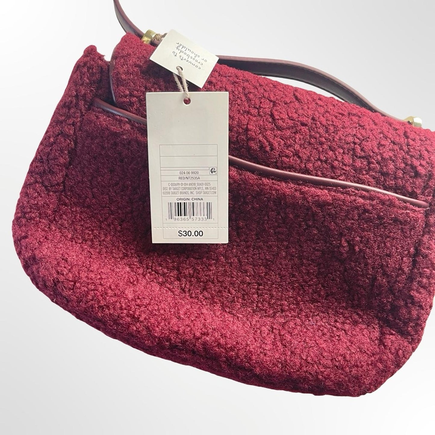 A New Day Burgundy Sherpa Crossbody Bag NWT