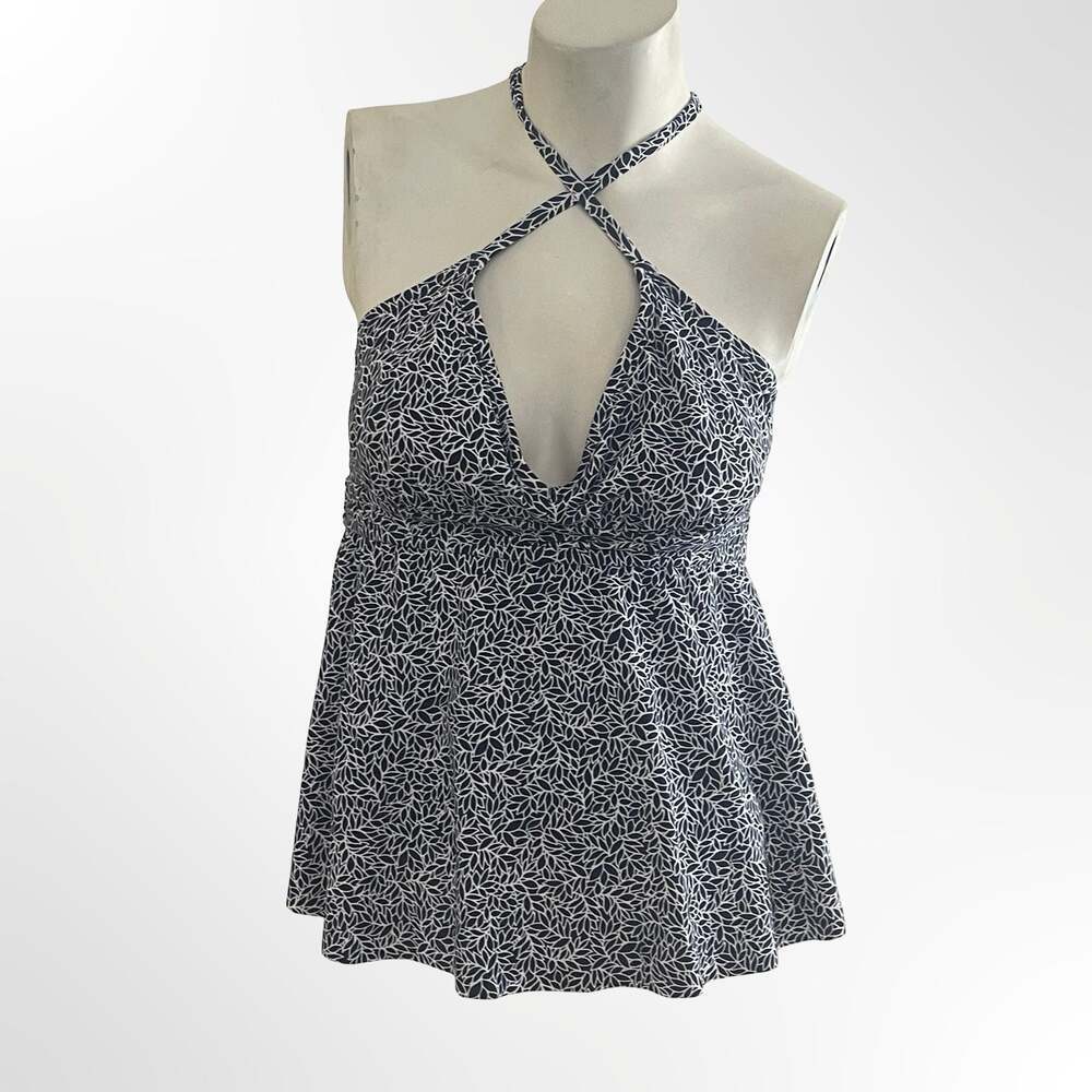 Leaf Print Halter Tankini Top and Ruched Bikini Bottom Swim Set
