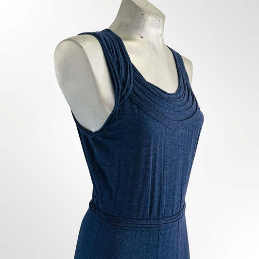 Max Studio Blue Sleeveless Rayon Spandex Pleated Neck A-Line Dress Size L