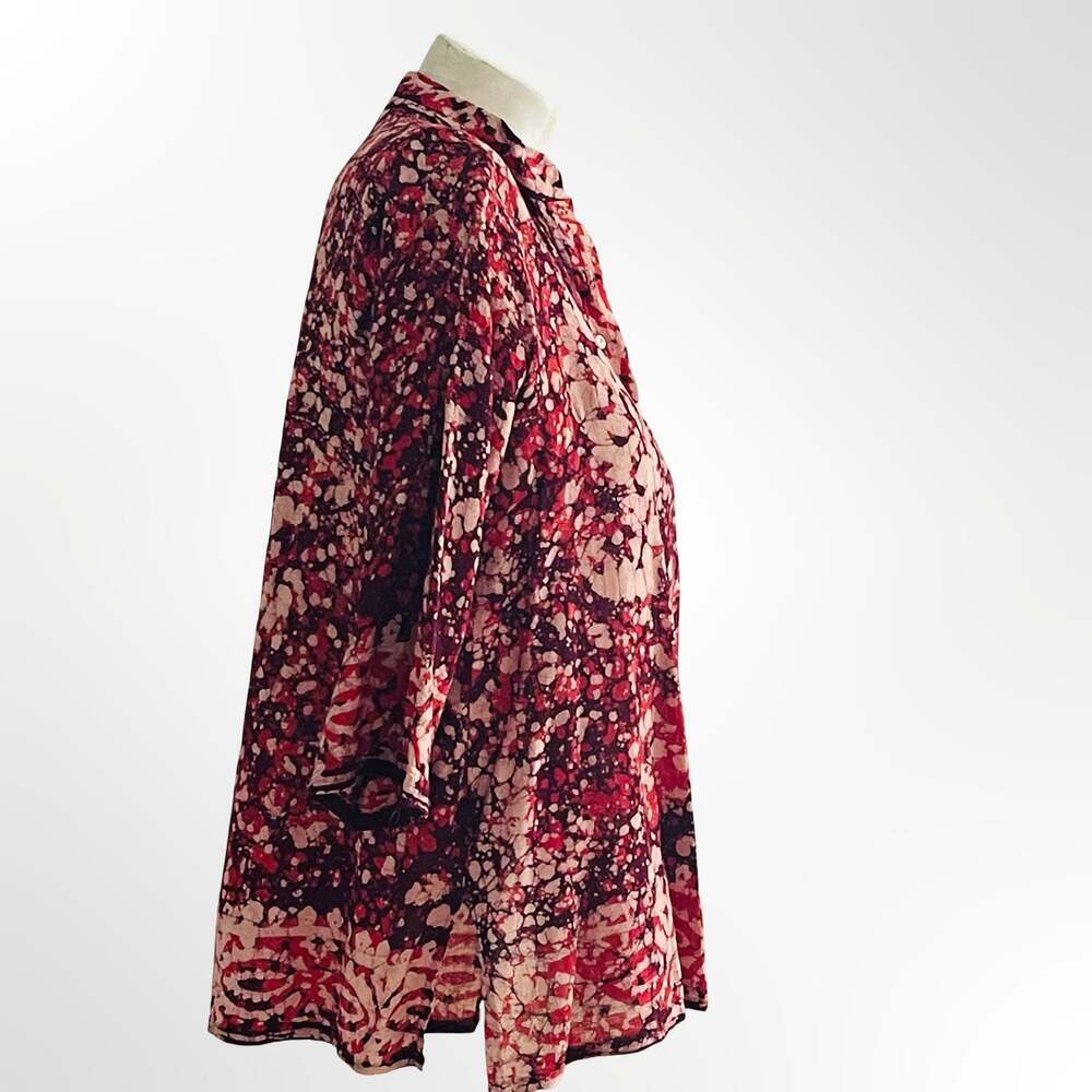 Vintage Hand Crafted Red Burgundy Batik Printed 100% Cotton Tunic Top Blouse