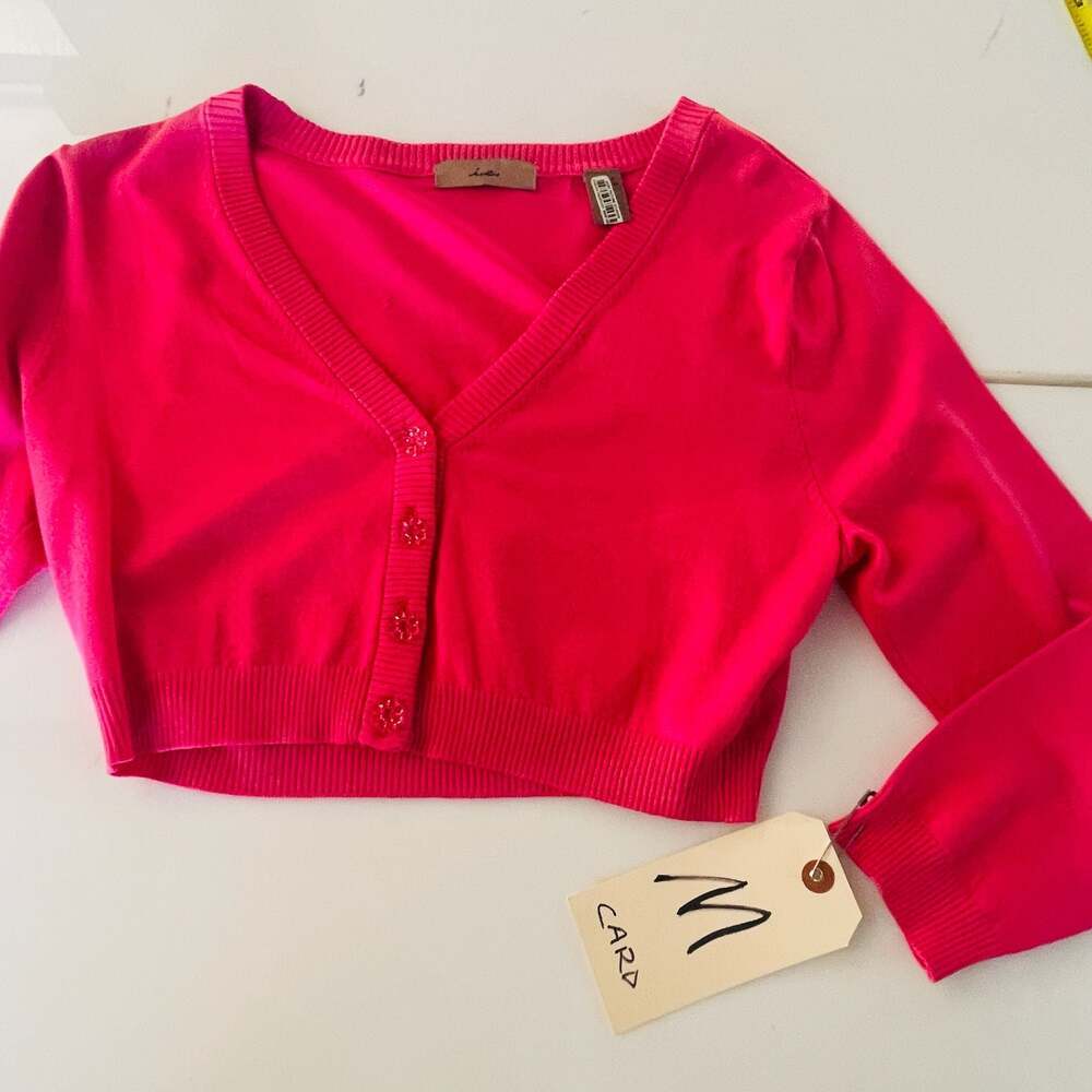 Vintage I.e. Hot Pink Cropped V-Neck Button-Up Cardigan Sweater