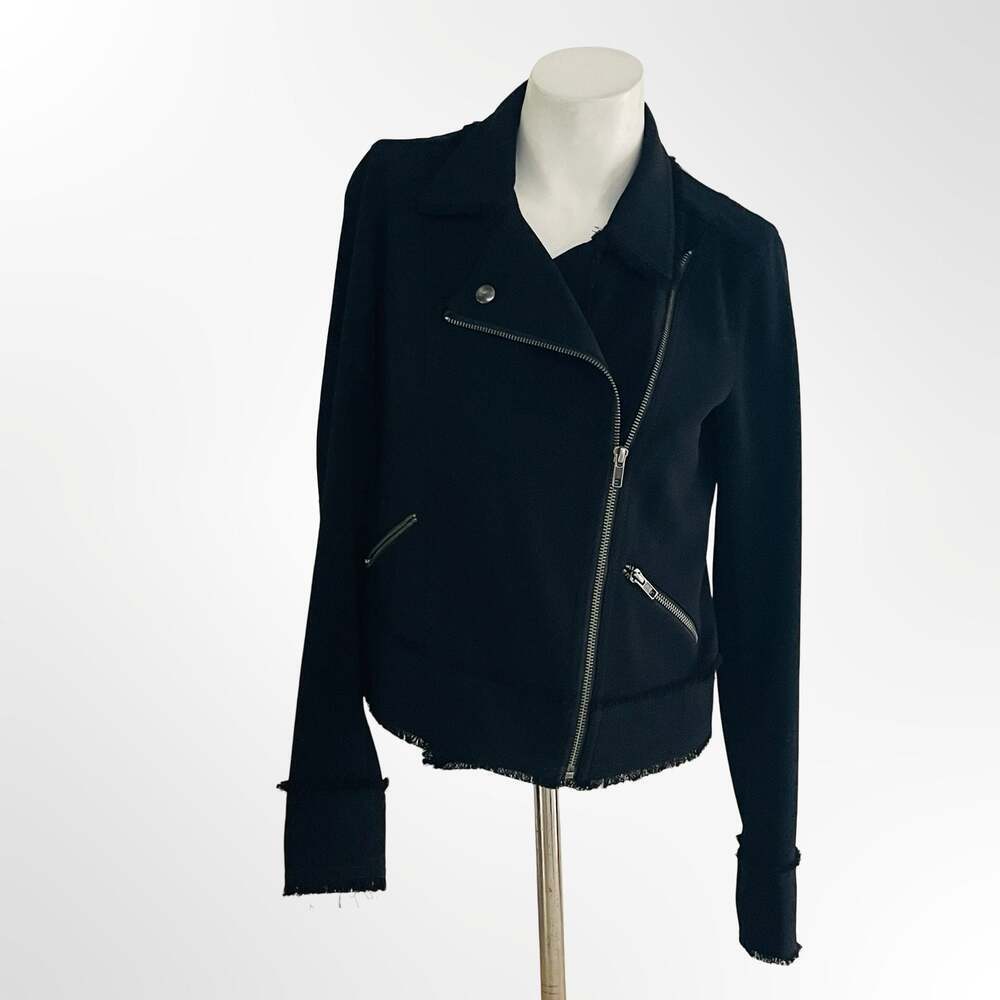 Leith Women's Raw Edge Crepe Asymmetrical Moto Jacket, Black, Size XS