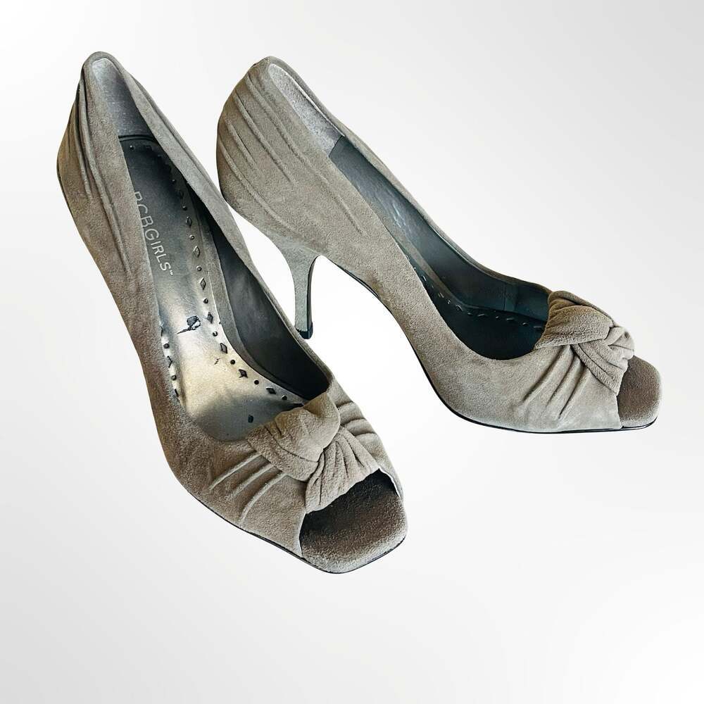 BCBGIRLS Suede Peep Toe Pumps with Knotted Detail