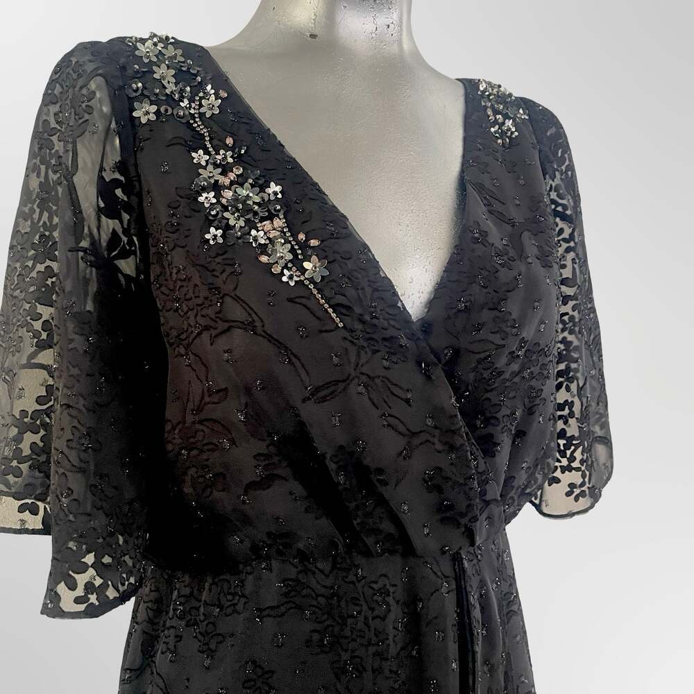 Aidan Mattox Embellished V-Neck High-Low Wrap Dress