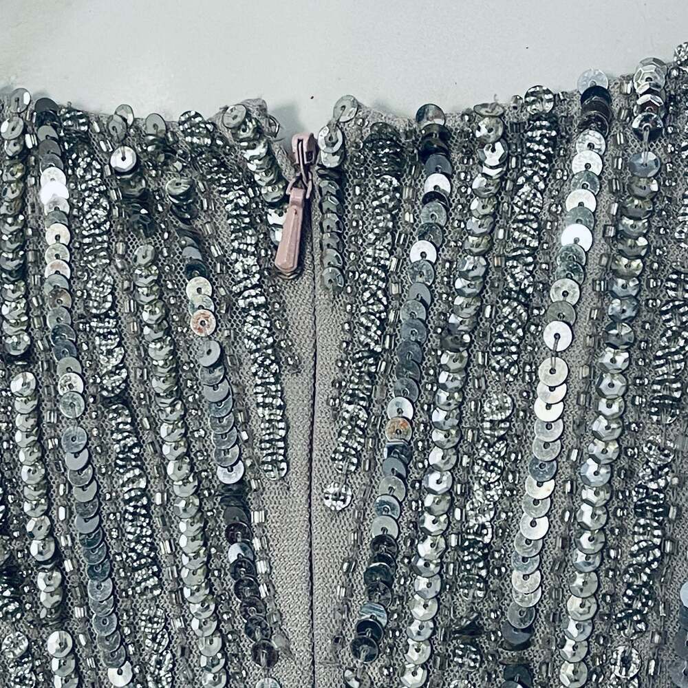 Lara 29615 Long-Sleeve Beaded Cocktail Dress in Silver