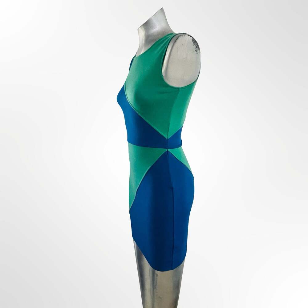 Donna Mizani Blue & Green Colorblock Sleeveless Bodycon Mini Dress Size S