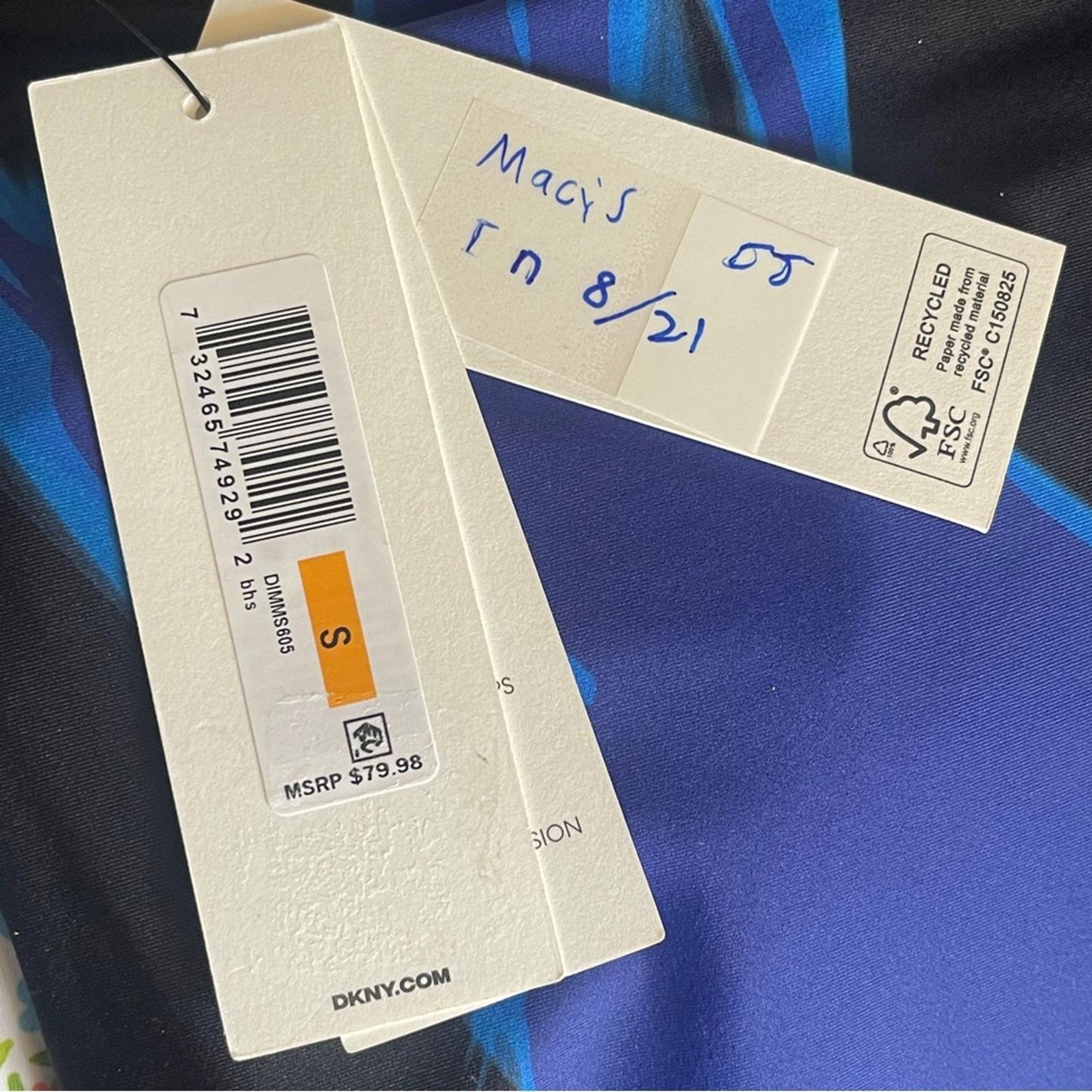 DKNY Black Swimsuit with Blue & Indigo Print size S NWT