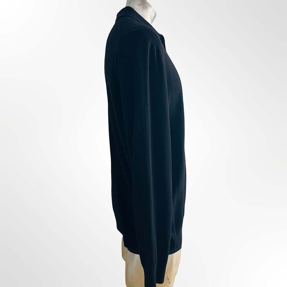 Nordstrom Mens XL Black 100% Extra Fine Merino Wool Long Sleeve Polo Sweater