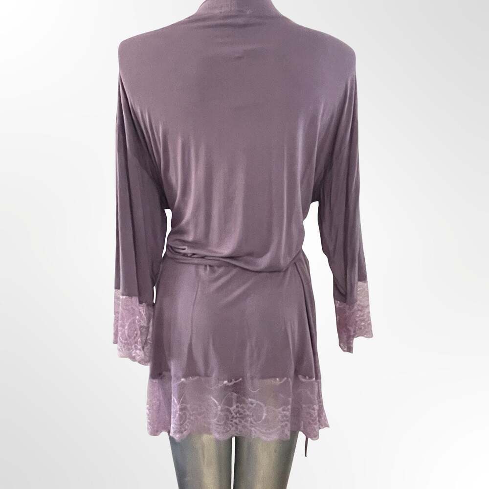 iCollection Women's Olivia Soft Viscose Lace Trim Wrap Robe