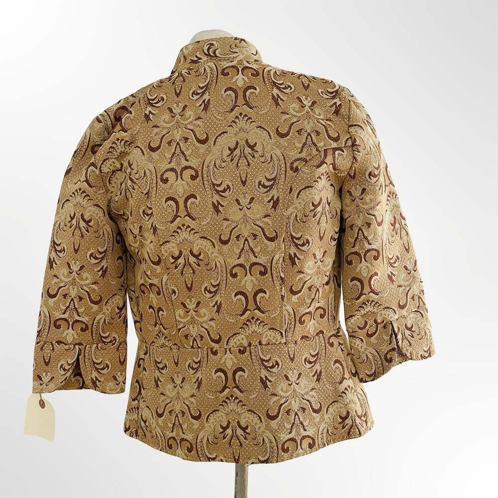 Heart Moon Star Women's Tan Brocade Tapestry Floral Print Cropped Jacket Size XS