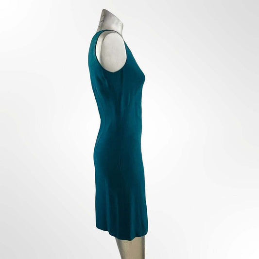 Dunhill Teal Sleeveless Boat Neck Sheath Dress