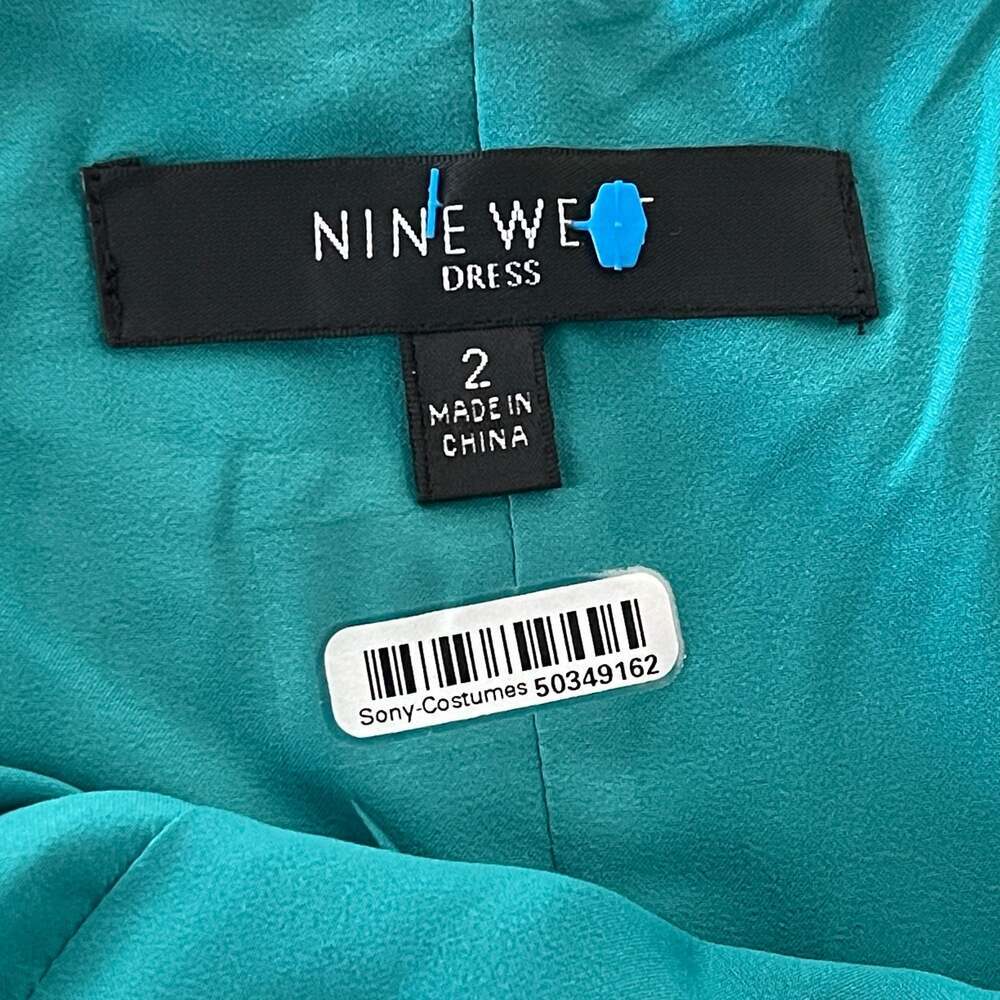 Nine West A Line Dress Womens Teal Sleeveless V-Neck Cocktail Party Event
