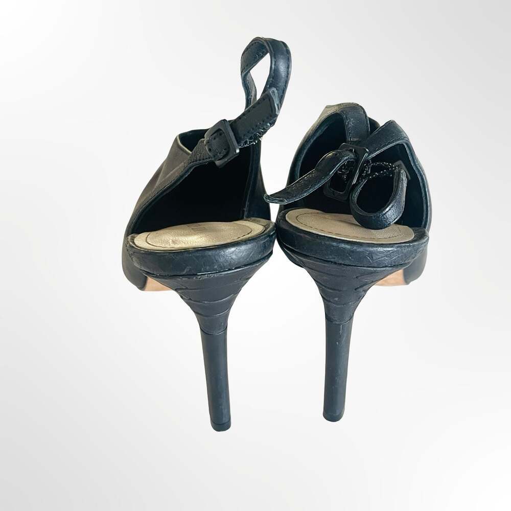 Pour La Victoire Black Leather Pointed Toe Slingback Stiletto Pumps