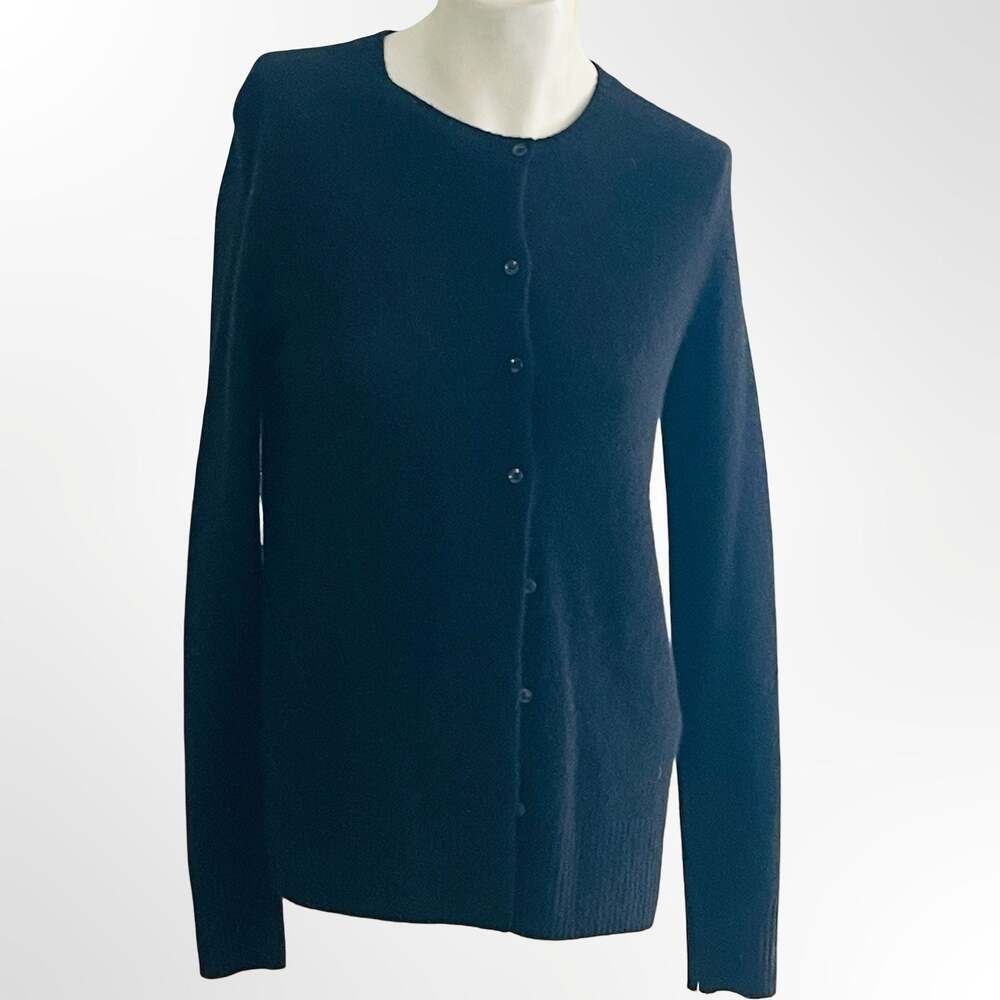 Women's Black Cashmere Crew Neck Button Front Cardigan Sweater