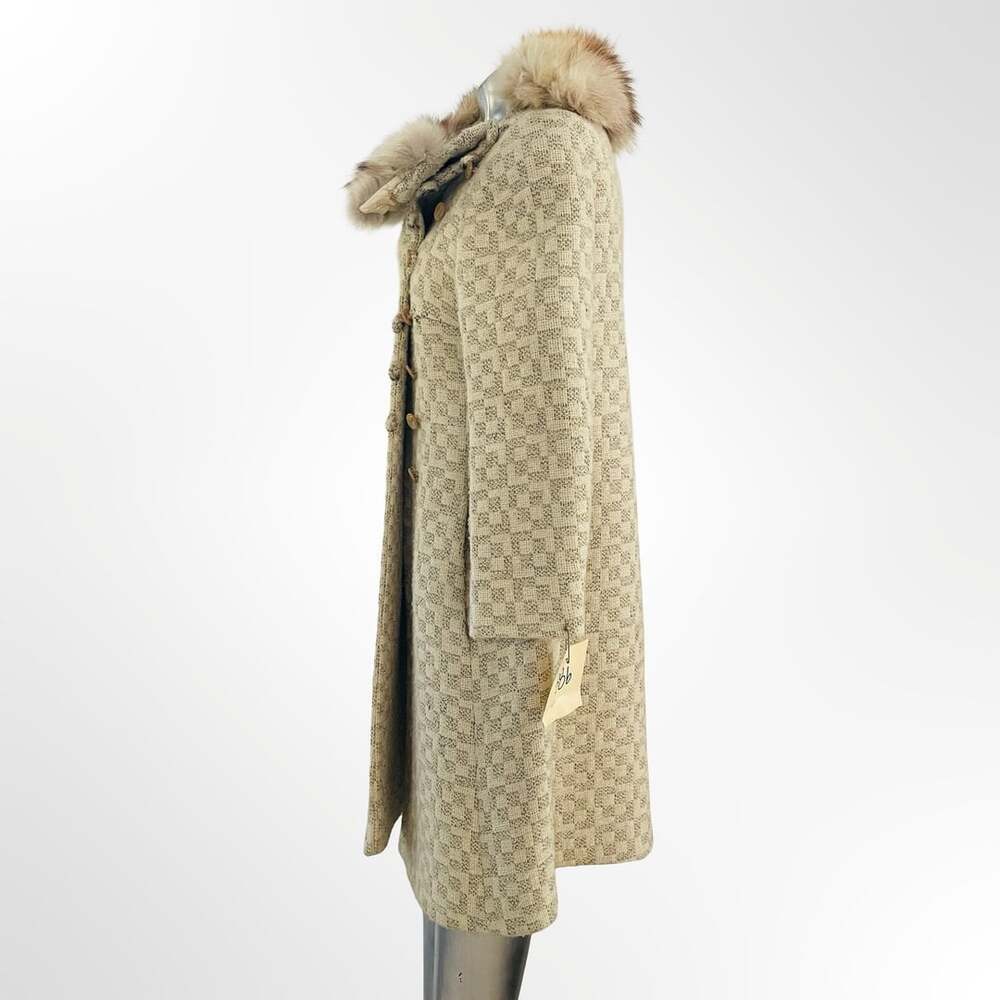 Vintage 1950s Checkered Tweed Coat with Fur Collar