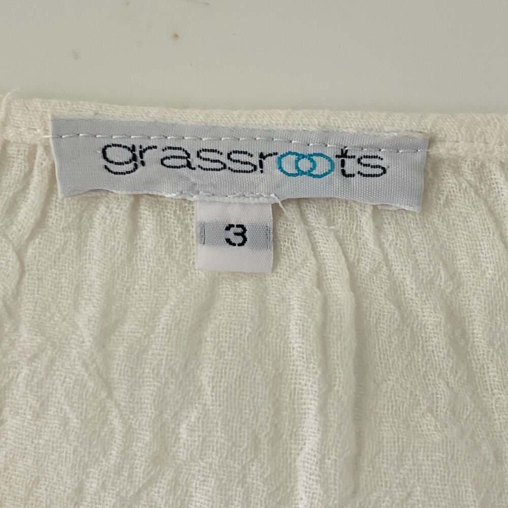 Grassroots White 100% Cotton Gauze Peasant Blouse Long Sleeve Tie Neck
