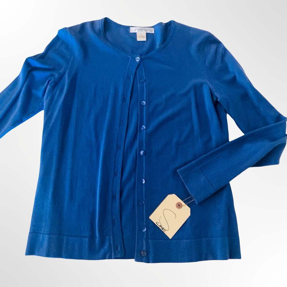 August Silk Classic Royal Blue Crew Neck Cardigan Sweater