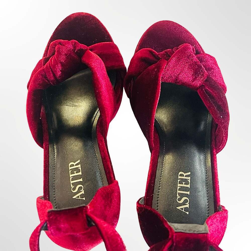 Aster Red Velvet Bow Platform Heeled Sandals