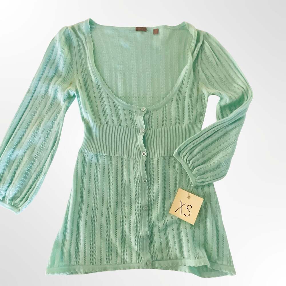 Halogen Women's Mint Green Pointelle Knit Button-Up Cardigan Sweater