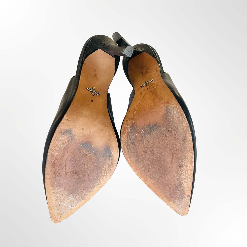 Pour La Victoire Black Leather Pointed Toe Slingback Stiletto Pumps